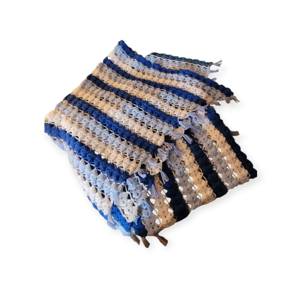 Hand Crochet Blue and White Afghan - Picture 2 of 5